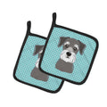 Checkerboard Blue Schnauzer Pot Holder Set of 2 Heat Resistant Quilted Hot Pads 7.5 x 7.5 Inch, Insulated Kitchen Trivets for Cooking & Baking
