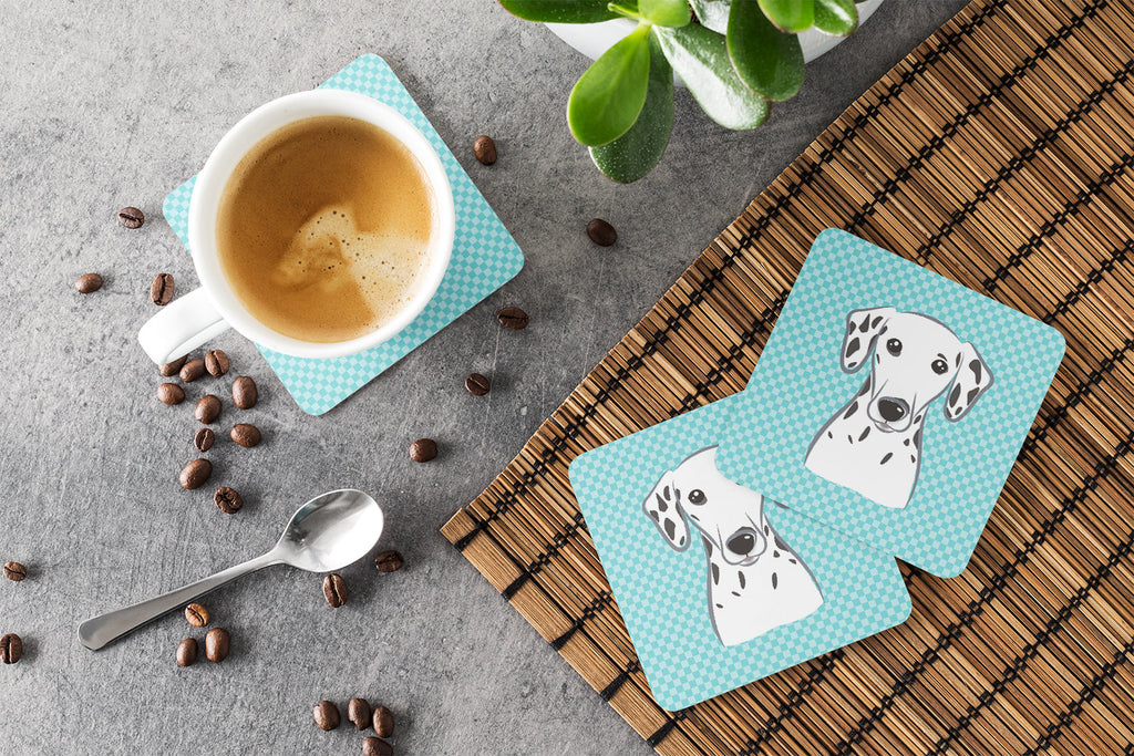Checkerboard Blue Dalmatian Foam Coasters Set of 4 Cup Coasters for Indoor Outdoor, Tabletop Protection, Anti Slip, Mouse pad Material