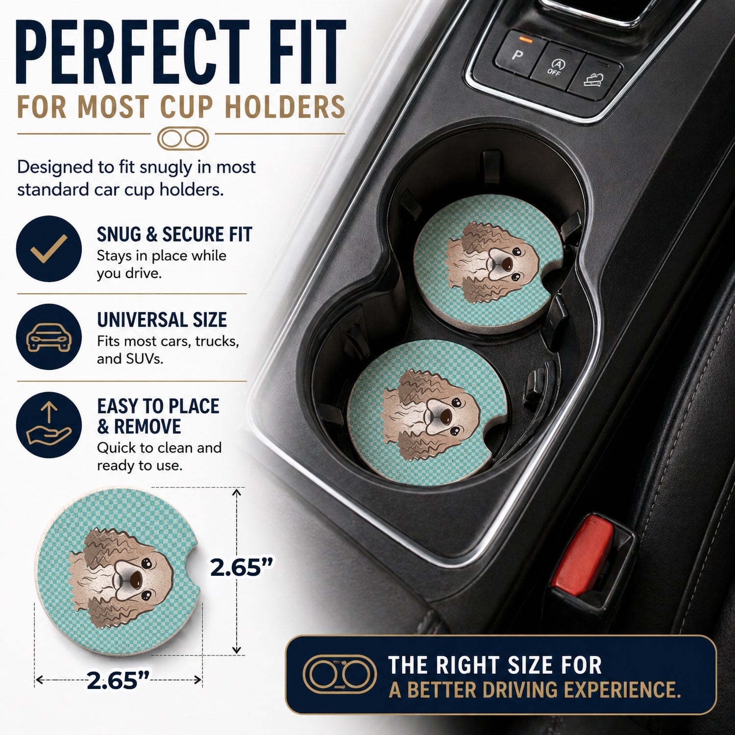 Checkerboard Blue Cocker Spaniel Set of 2 Cup Holder Car Coasters Absorbent Round Sandstone Coasters Gifts for Men or Women, 2.5, Multicolor