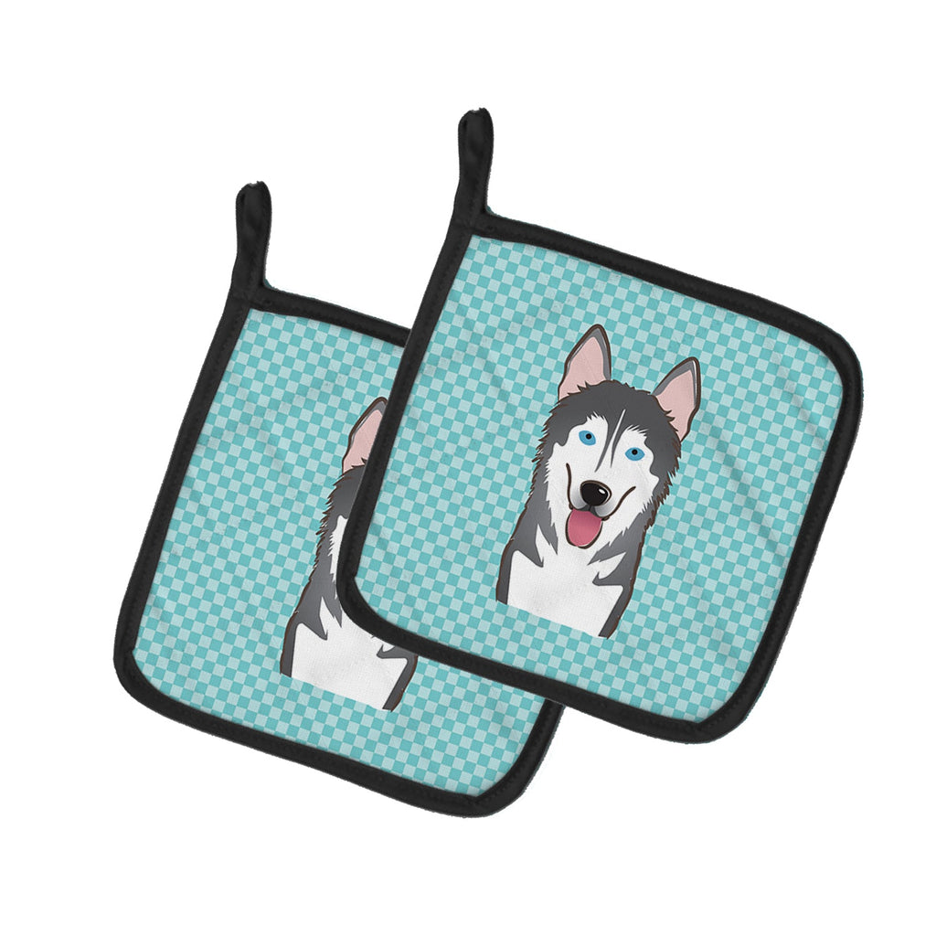 Checkerboard Blue Alaskan Malamute Pot Holder Set of 2 Heat Resistant Quilted Hot Pads 7.5 x 7.5 Inch, Insulated Kitchen Trivets for Cooking & Baking