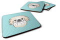 Checkerboard Blue Pekingese Foam Coasters Set of 4 Cup Coasters for Indoor Outdoor, Tabletop Protection, Anti Slip, Mouse pad Material
