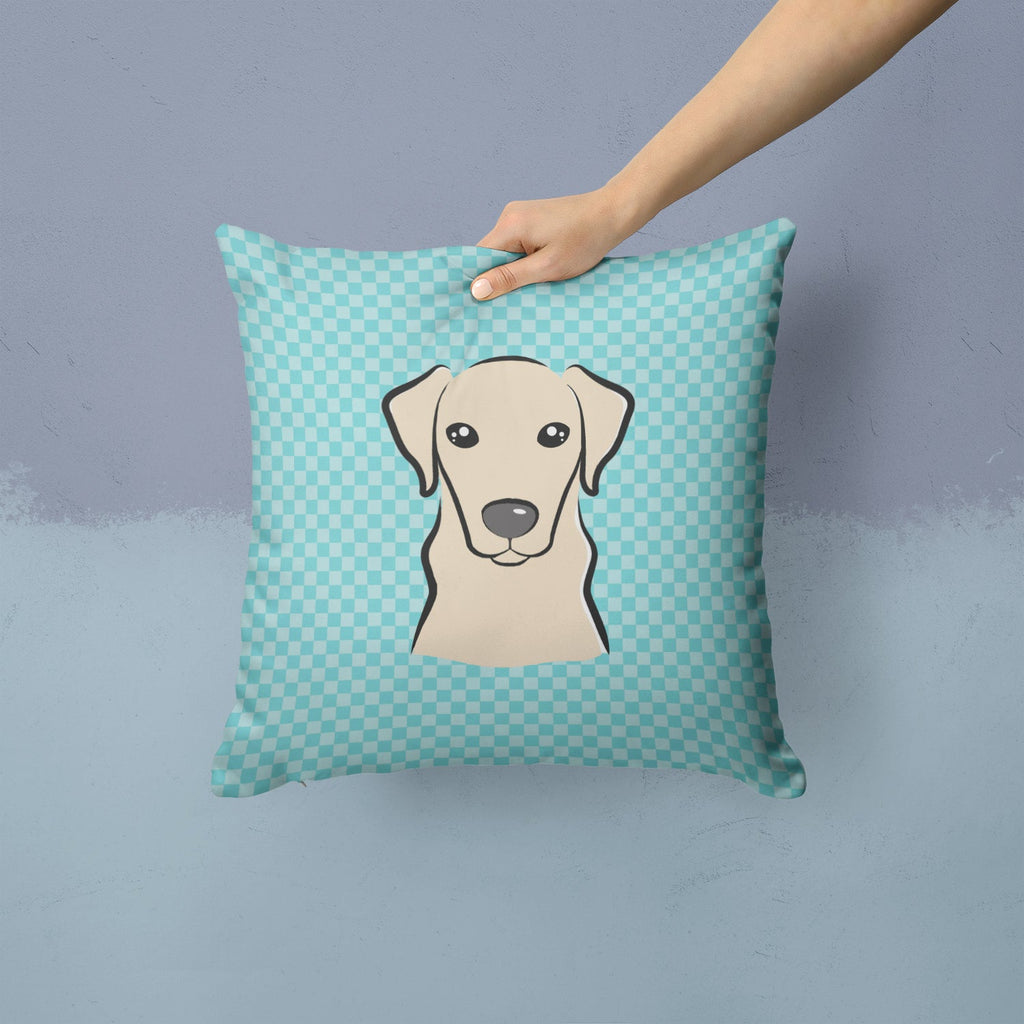 Checkerboard Blue Yellow Labrador Decorative Throw Pillow 14x14 Indoor Outdoor Accent Cushion, Fabric Cover with Insert for Sofa, Bed, Porch & Living Room