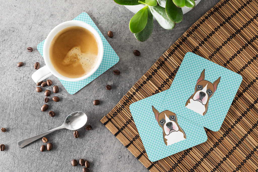 Checkerboard Blue Boxer Foam Coasters Set of 4 Cup Coasters for Indoor Outdoor, Tabletop Protection, Anti Slip, Mouse pad Material