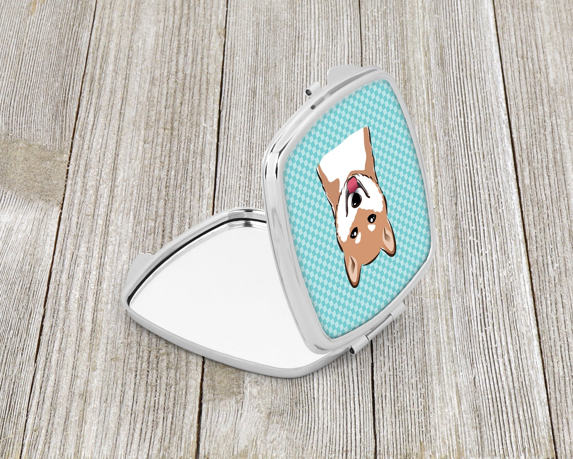 Checkerboard Blue Shiba Inu Compact Mirror Decorative Travel Makeup Mirror for Women Girls Gifts Pocket Makeup Mirror Folding Handheld