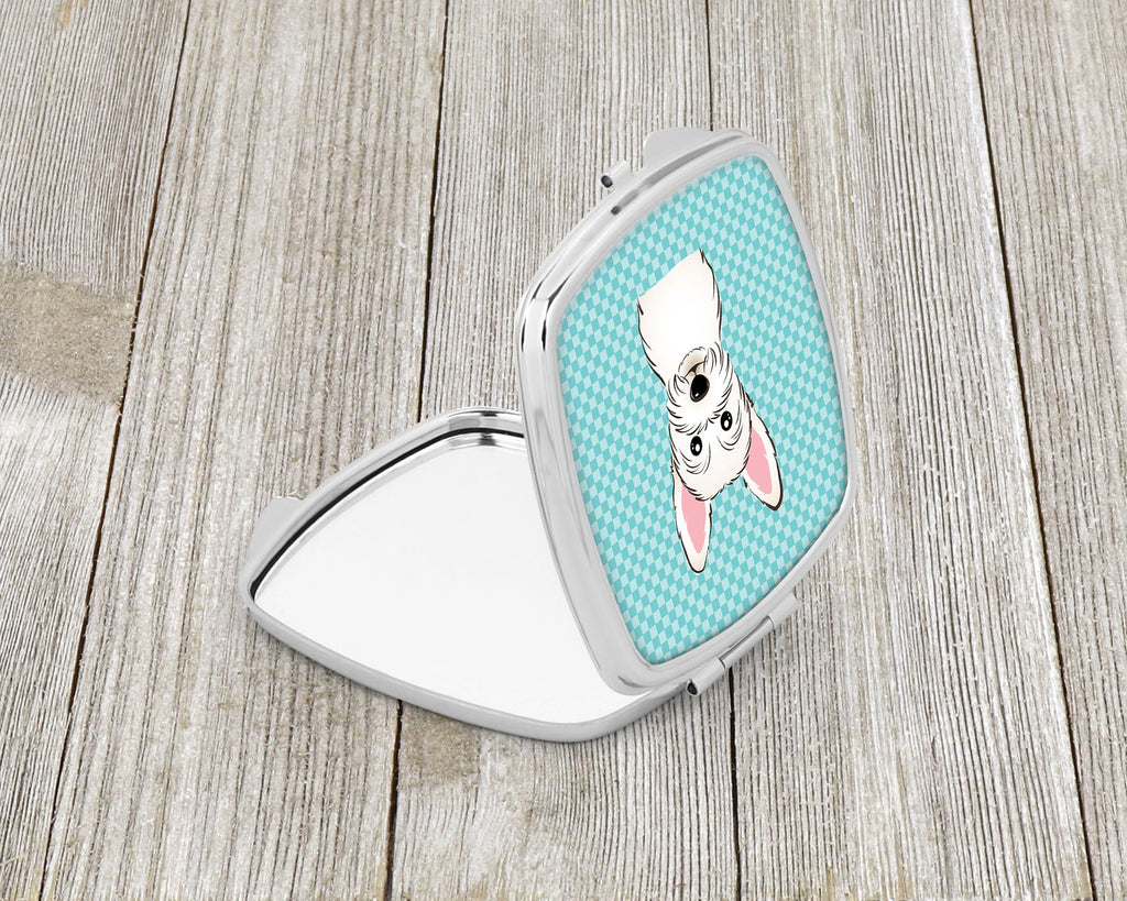 Checkerboard Blue Westie Compact Mirror Decorative Travel Makeup Mirror for Women Girls Gifts Pocket Makeup Mirror Folding Handheld
