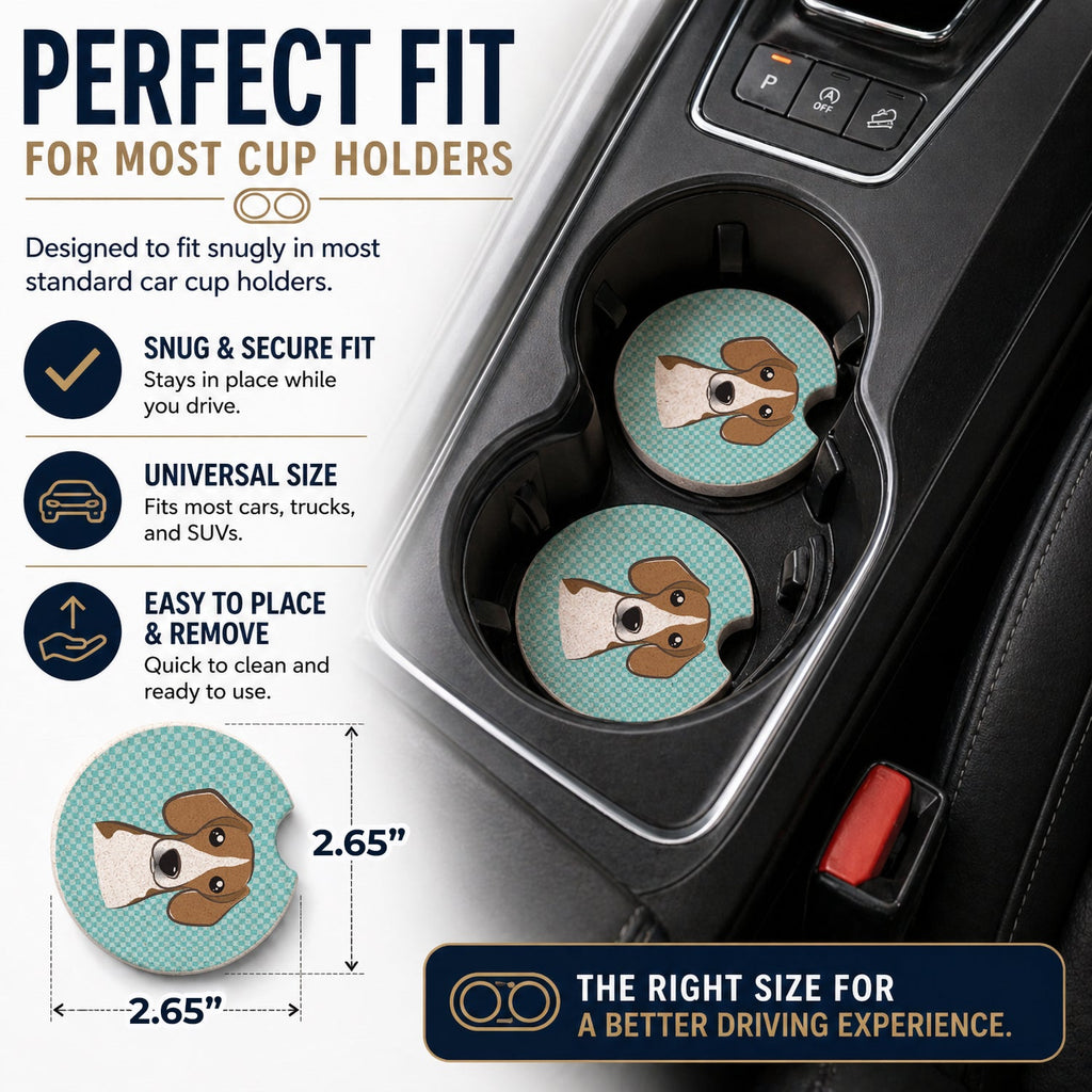 Checkerboard Blue Beagle Set of 2 Cup Holder Car Coasters Absorbent Round Sandstone Coasters Gifts for Men or Women, 2.5, Multicolor