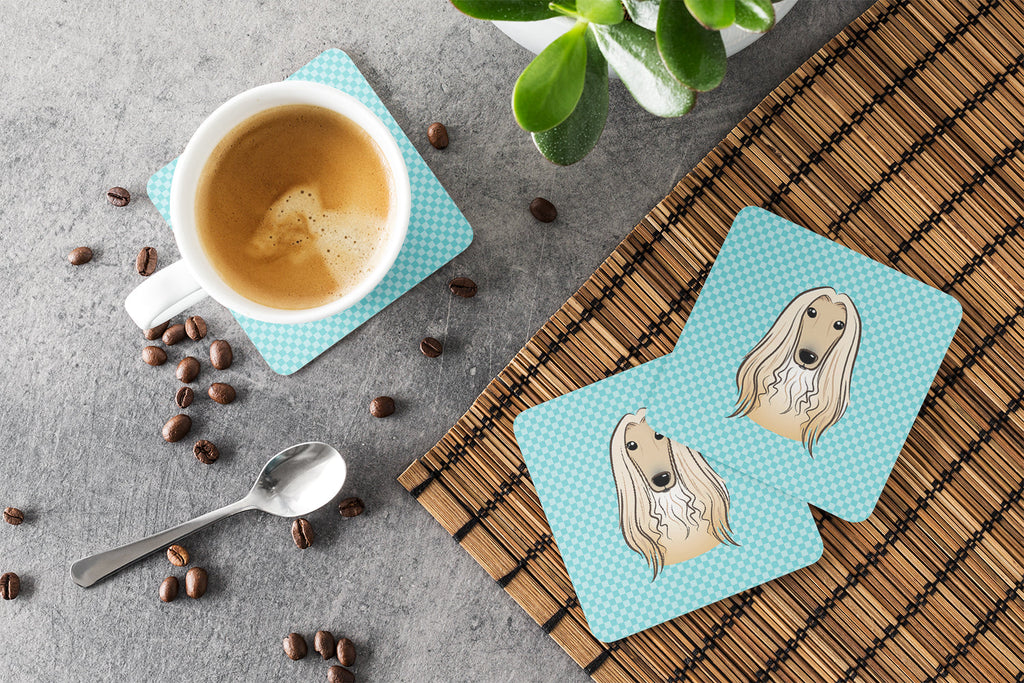 Checkerboard Blue Afghan Hound Foam Coasters Set of 4 Cup Coasters for Indoor Outdoor, Tabletop Protection, Anti Slip, Mouse pad Material
