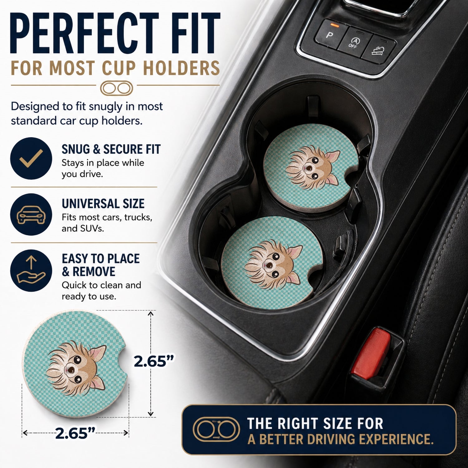 Checkerboard Blue Chihuahua Set of 2 Cup Holder Car Coasters Absorbent Round Sandstone Coasters Gifts for Men or Women, 2.5, Multicolor