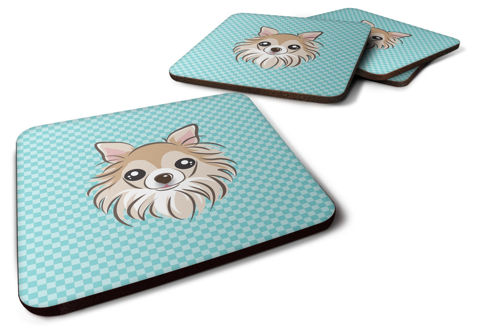 Checkerboard Blue Chihuahua Foam Coasters Set of 4 Cup Coasters for Indoor Outdoor, Tabletop Protection, Anti Slip, Mouse pad Material