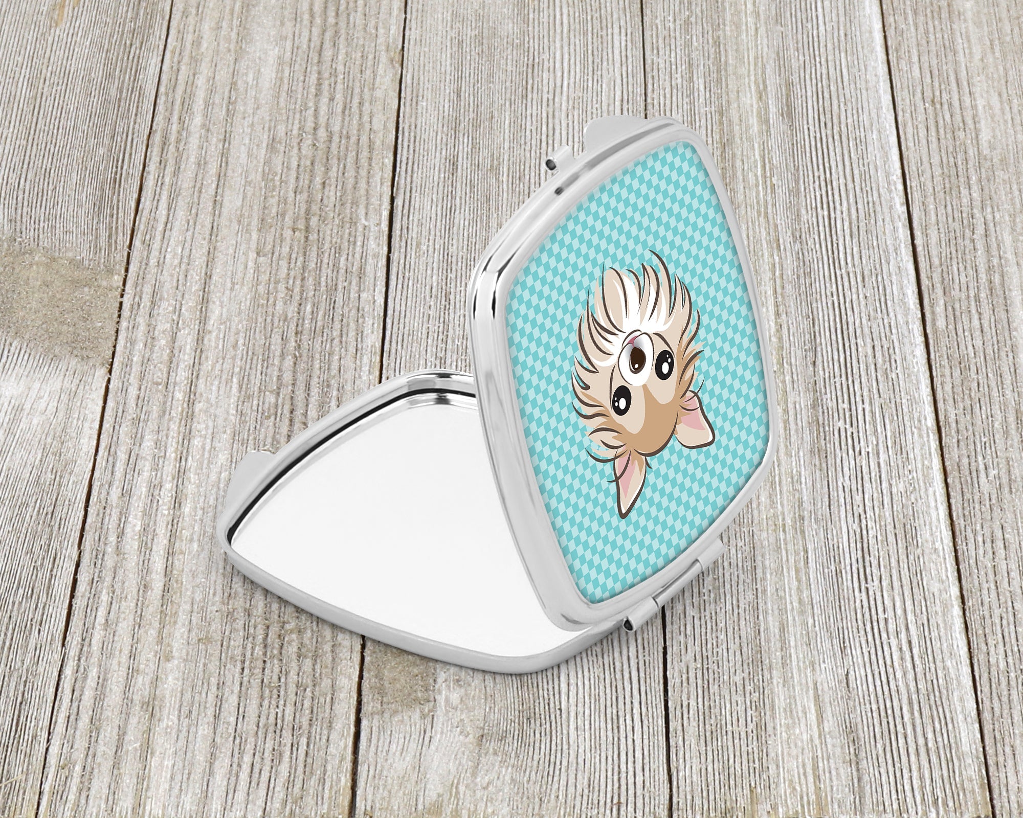 Checkerboard Blue Chihuahua Compact Mirror Decorative Travel Makeup Mirror for Women Girls Gifts Pocket Makeup Mirror Folding Handheld