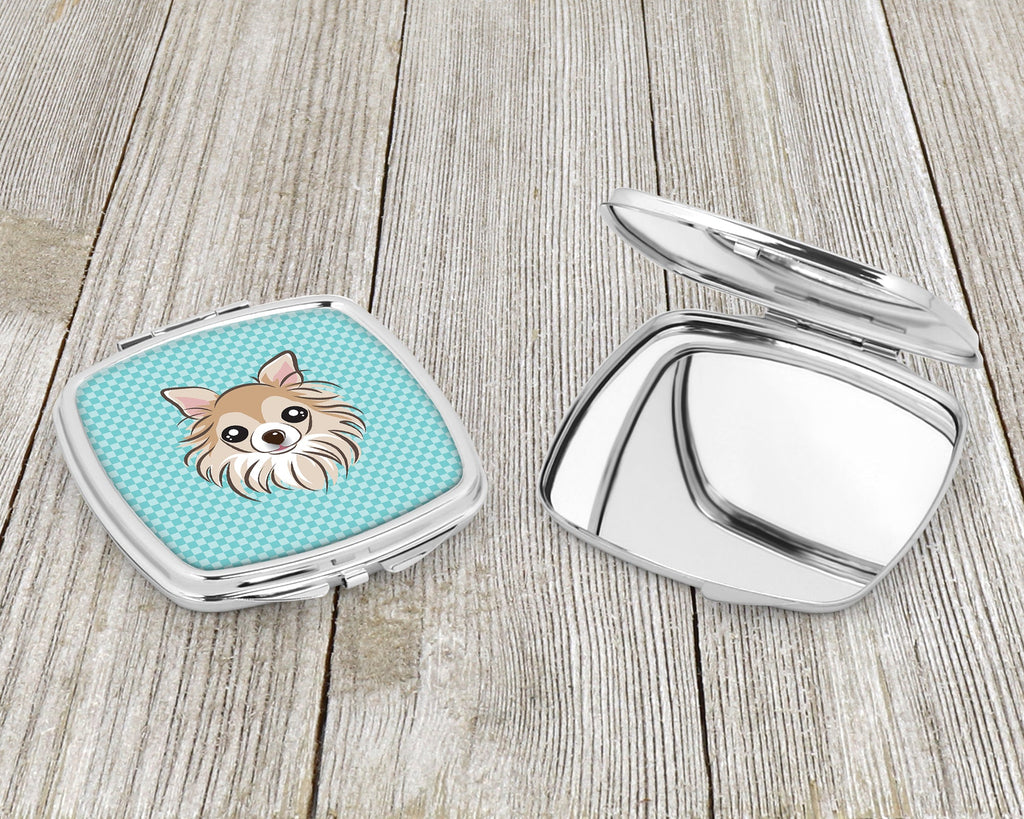 Checkerboard Blue Chihuahua Compact Mirror Decorative Travel Makeup Mirror for Women Girls Gifts Pocket Makeup Mirror Folding Handheld