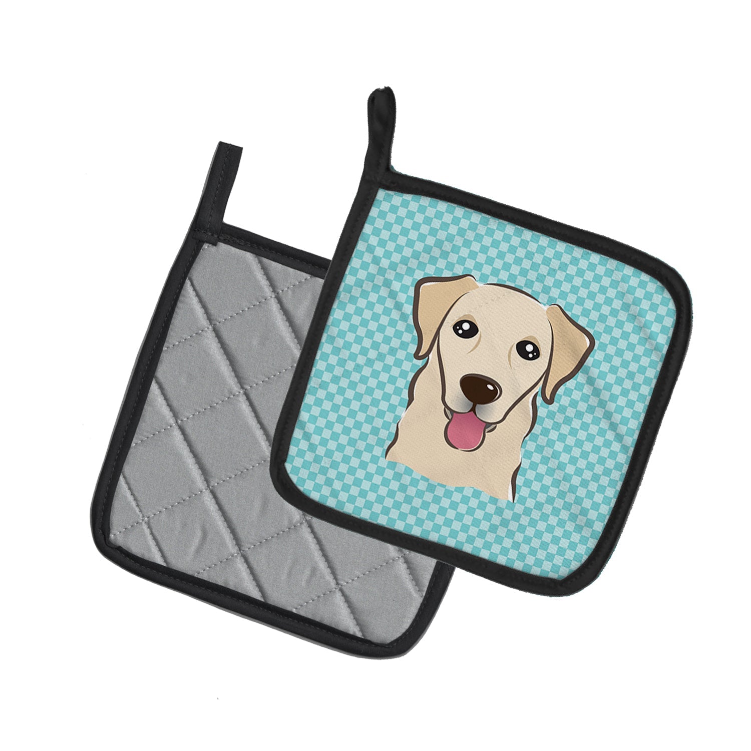Checkerboard Blue Golden Retriever Pot Holder Set of 2 Heat Resistant Quilted Hot Pads 7.5 x 7.5 Inch, Insulated Kitchen Trivets for Cooking & Baking