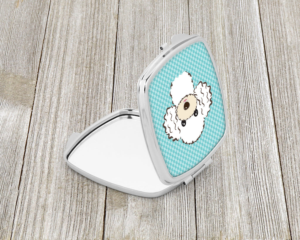 Checkerboard Blue White Poodle Compact Mirror Decorative Travel Makeup Mirror for Women Girls Gifts Pocket Makeup Mirror Folding Handheld