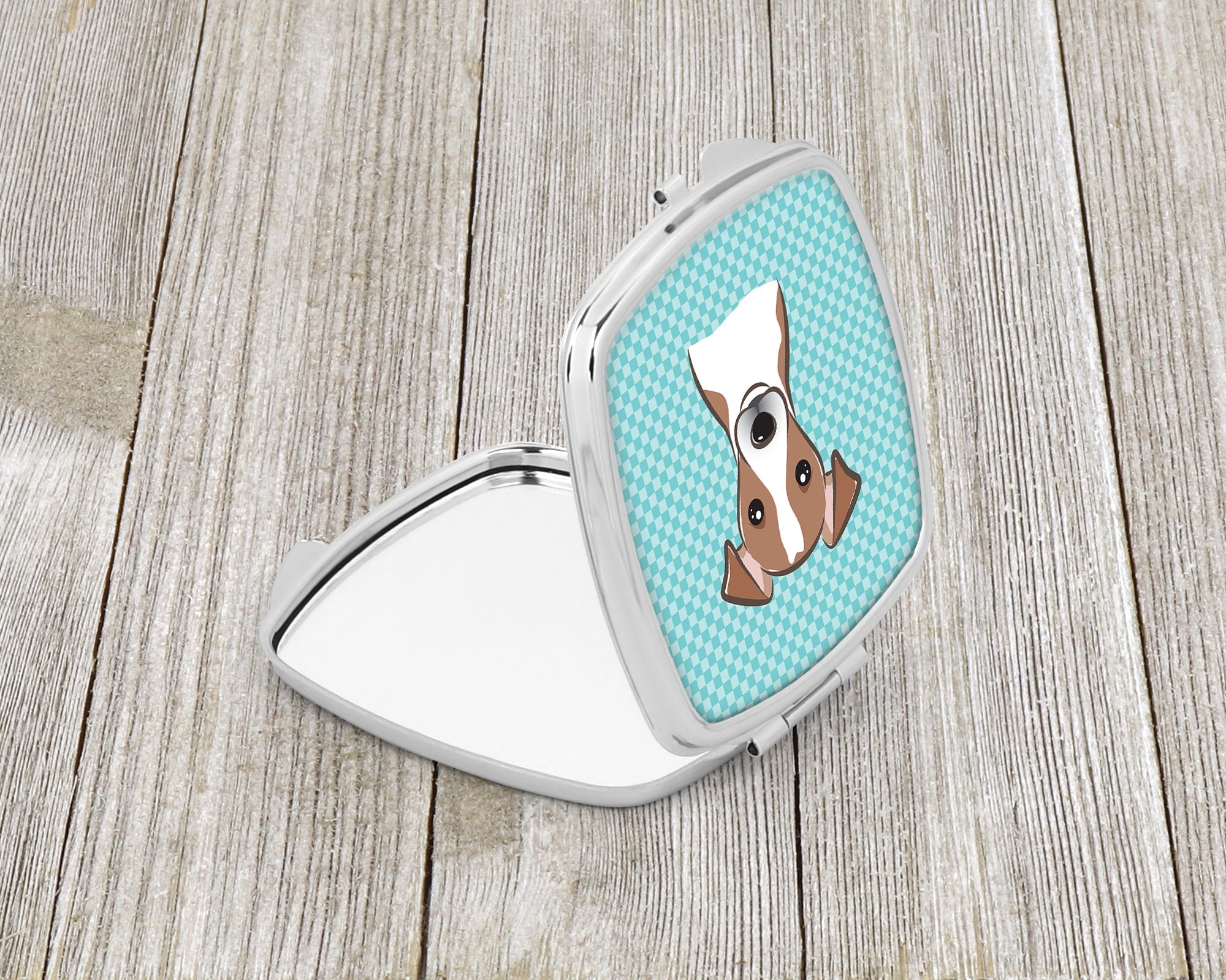 Checkerboard Blue Jack Russell Terrier Compact Mirror Decorative Travel Makeup Mirror for Women Girls Gifts Pocket Makeup Mirror Folding Handheld