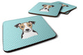 Checkerboard Blue Jack Russell Terrier Foam Coasters Set of 4 Cup Coasters for Indoor Outdoor, Tabletop Protection, Anti Slip, Mouse pad Material