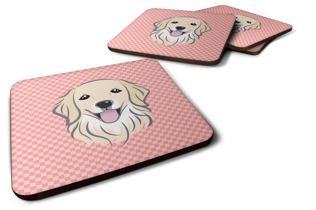 Checkerboard Pink Golden Retriever Foam Coasters Set of 4 Cup Coasters for Indoor Outdoor, Tabletop Protection, Anti Slip, Mouse pad Material