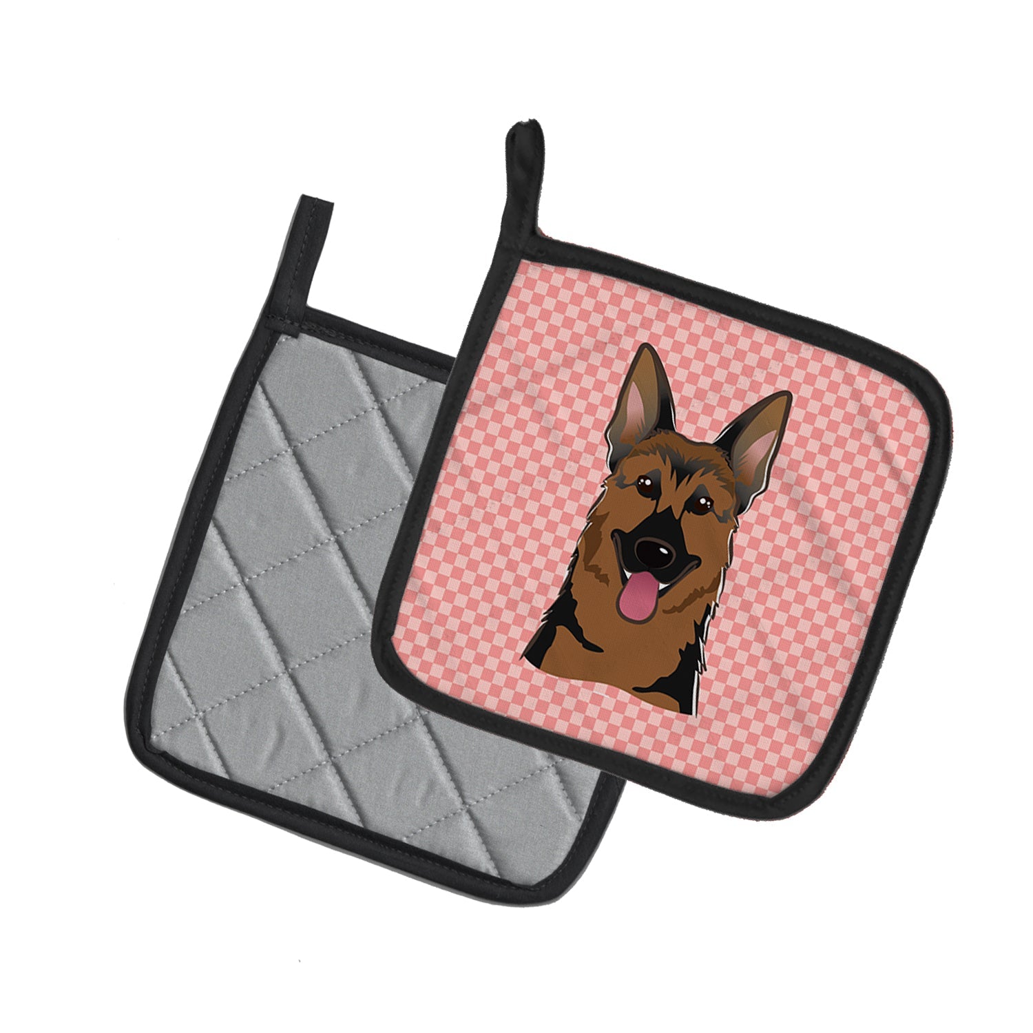 Checkerboard Pink German Shepherd Pot Holder Set of 2 Heat Resistant Quilted Hot Pads 7.5 x 7.5 Inch, Insulated Kitchen Trivets for Cooking & Baking