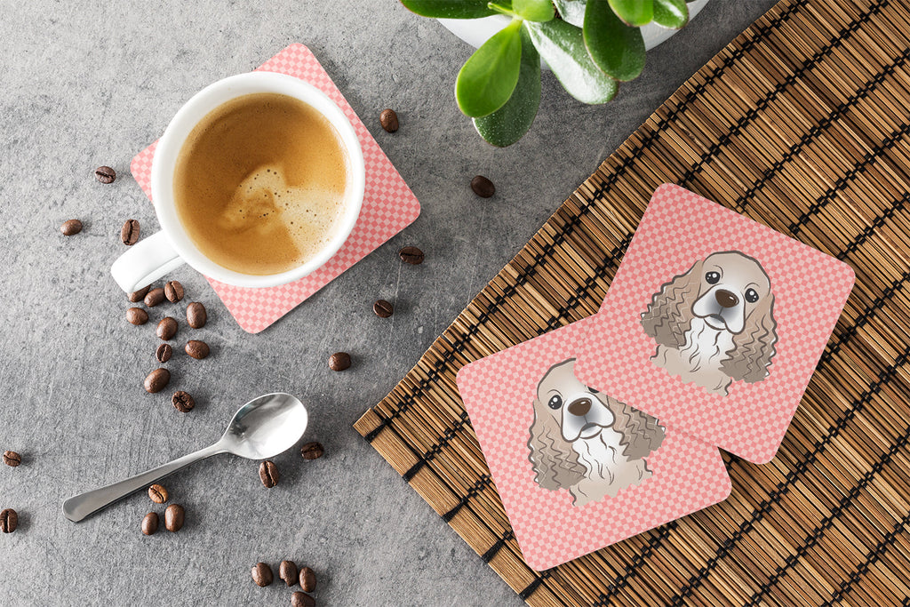 Checkerboard Pink Cocker Spaniel Foam Coasters Set of 4 Cup Coasters for Indoor Outdoor, Tabletop Protection, Anti Slip, Mouse pad Material