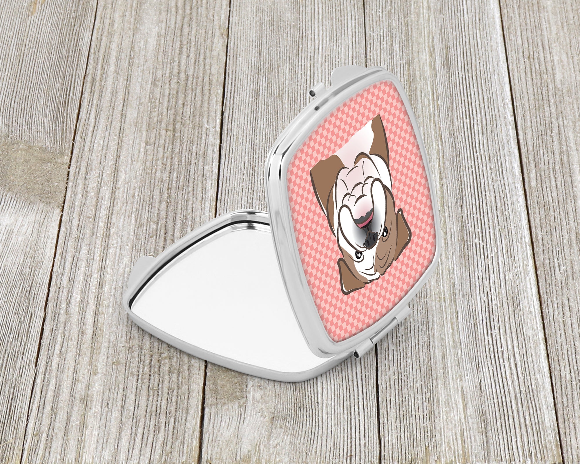 Checkerboard Pink English Bulldog  Compact Mirror Decorative Travel Makeup Mirror for Women Girls Gifts Pocket Makeup Mirror Folding Handheld