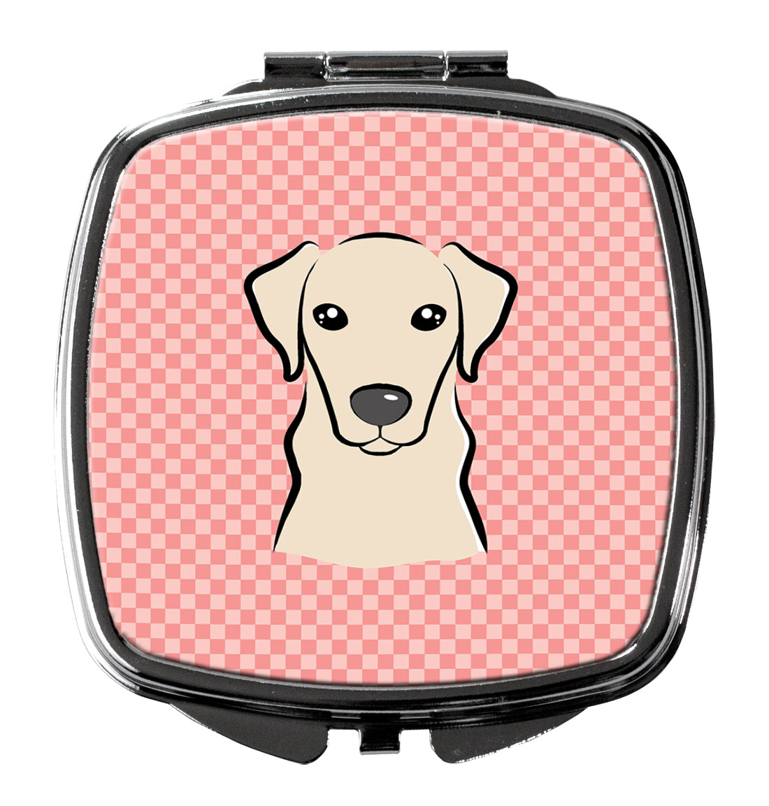 Checkerboard Pink Yellow Labrador Compact Mirror Decorative Travel Makeup Mirror for Women Girls Gifts Pocket Makeup Mirror Folding Handheld