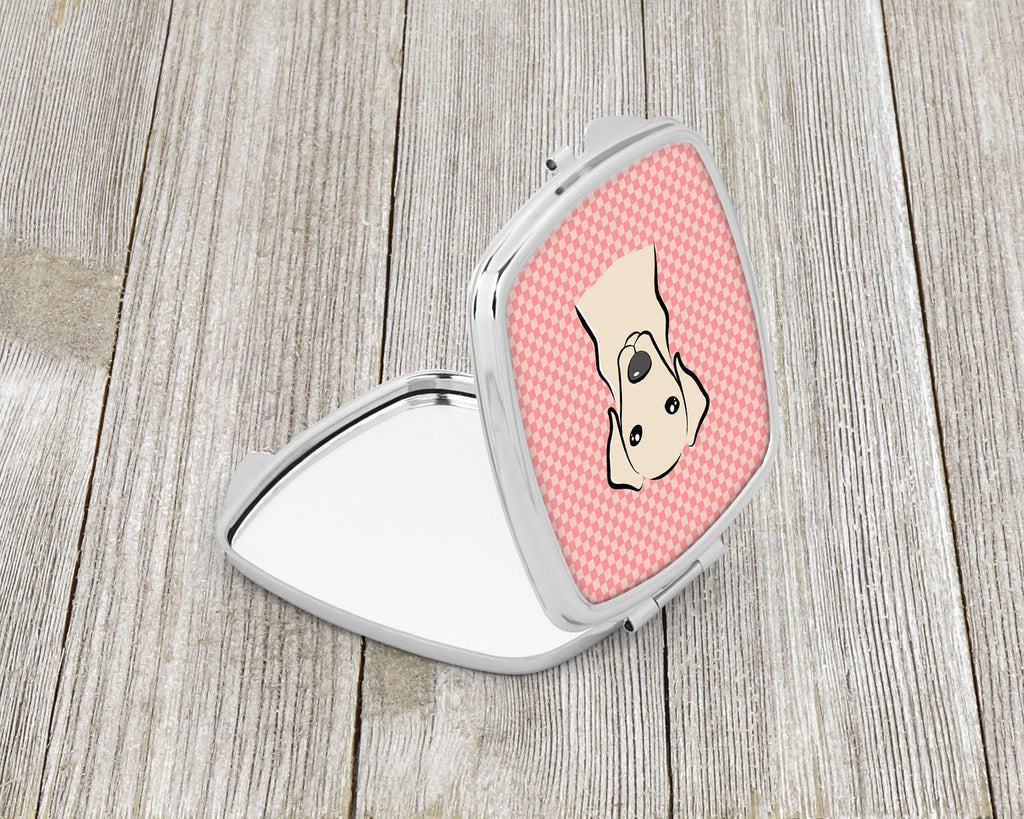 Checkerboard Pink Yellow Labrador Compact Mirror Decorative Travel Makeup Mirror for Women Girls Gifts Pocket Makeup Mirror Folding Handheld