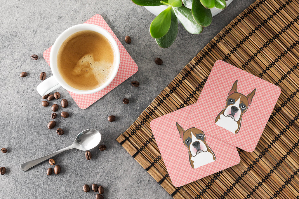Checkerboard Pink Boxer Foam Coasters Set of 4 Cup Coasters for Indoor Outdoor, Tabletop Protection, Anti Slip, Mouse pad Material