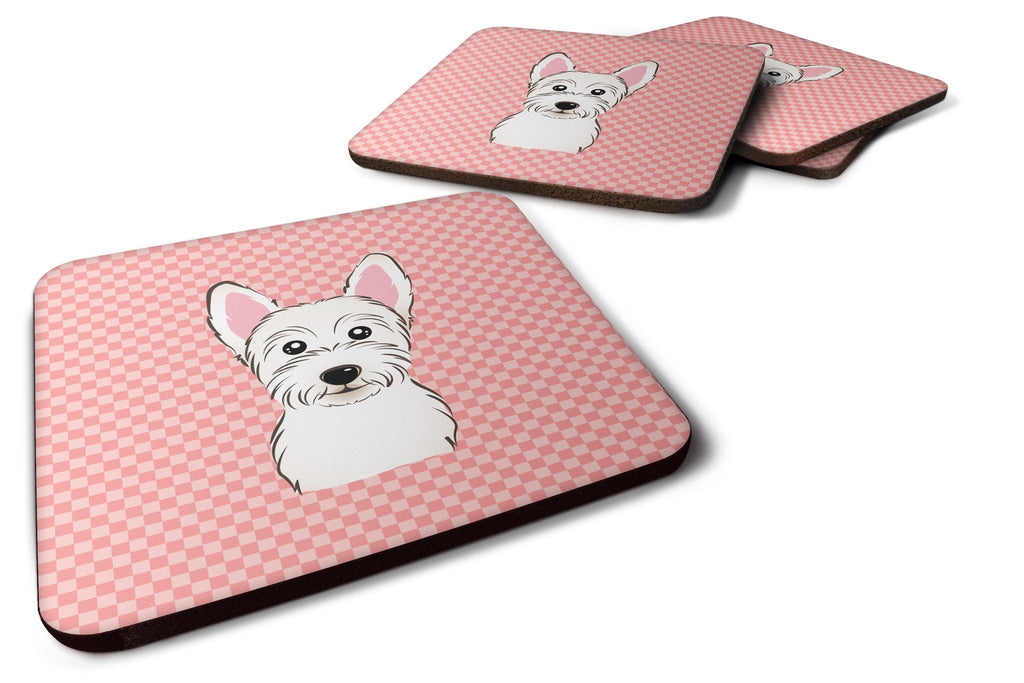 Checkerboard Pink Westie Foam Coasters Set of 4 Cup Coasters for Indoor Outdoor, Tabletop Protection, Anti Slip, Mouse pad Material