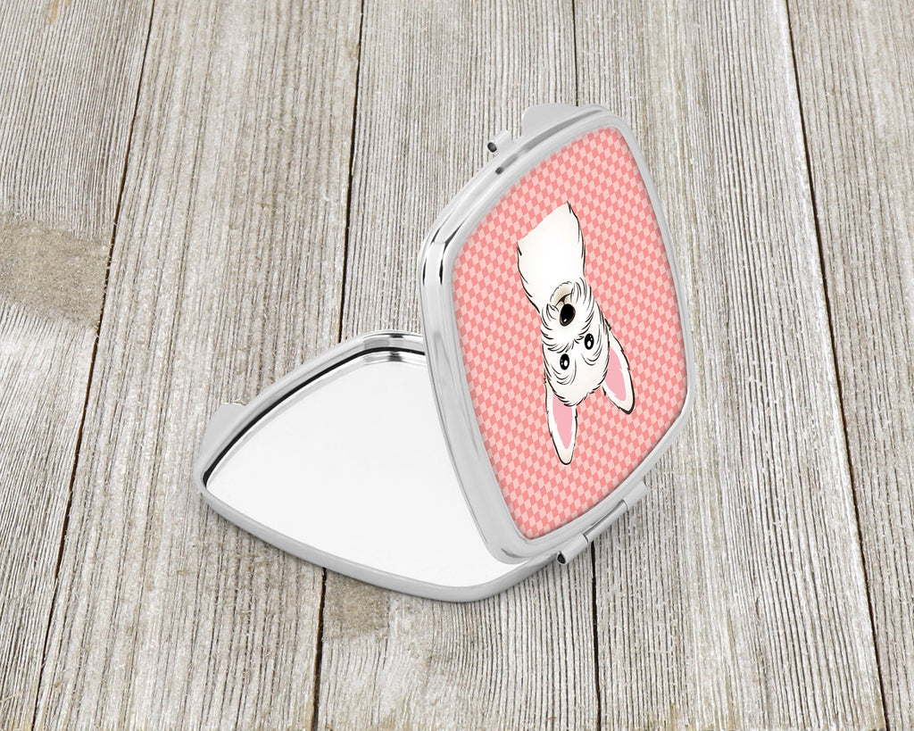 Checkerboard Pink Westie Compact Mirror Decorative Travel Makeup Mirror for Women Girls Gifts Pocket Makeup Mirror Folding Handheld