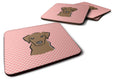 Checkerboard Pink Chocolate Labrador Foam Coasters Set of 4 Cup Coasters for Indoor Outdoor, Tabletop Protection, Anti Slip, Mouse pad Material