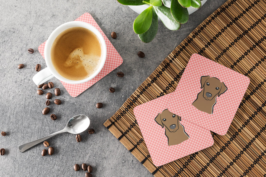 Checkerboard Pink Chocolate Labrador Foam Coasters Set of 4 Cup Coasters for Indoor Outdoor, Tabletop Protection, Anti Slip, Mouse pad Material