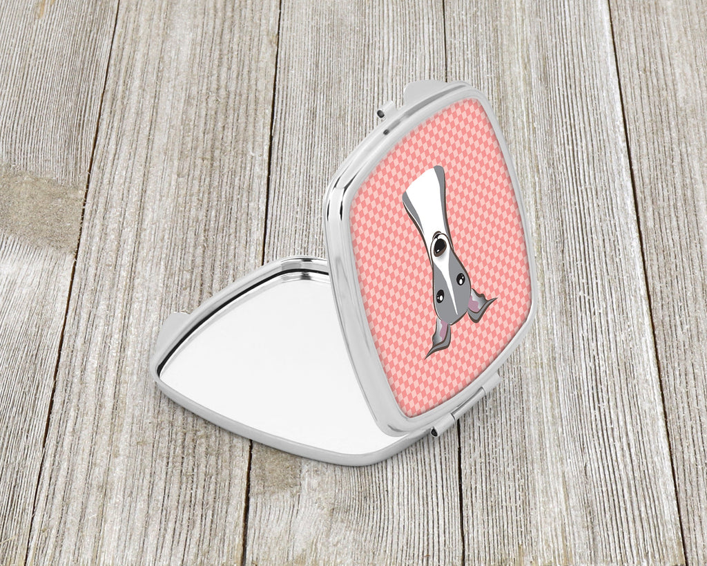 Checkerboard Pink Italian Greyhound Compact Mirror Decorative Travel Makeup Mirror for Women Girls Gifts Pocket Makeup Mirror Folding Handheld