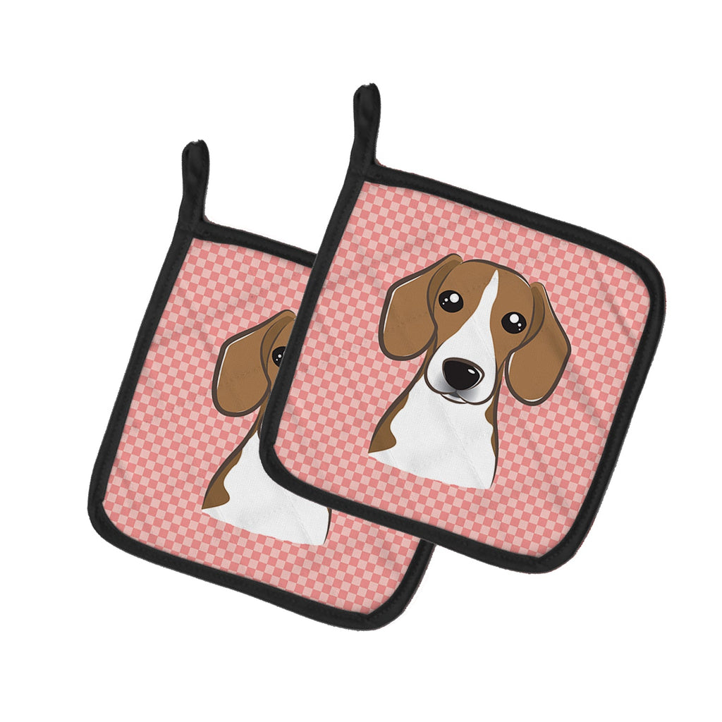 Checkerboard Pink Beagle Pot Holder Set of 2 Heat Resistant Quilted Hot Pads 7.5 x 7.5 Inch, Insulated Kitchen Trivets for Cooking & Baking