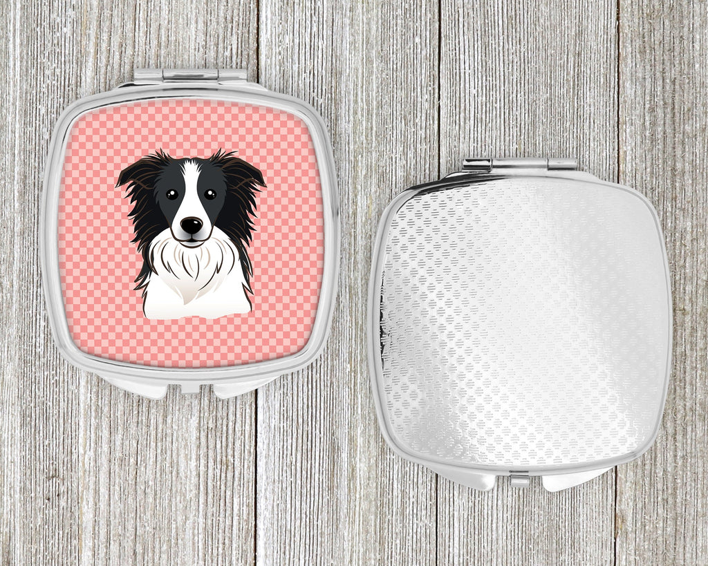 Checkerboard Pink Border Collie Compact Mirror Decorative Travel Makeup Mirror for Women Girls Gifts Pocket Makeup Mirror Folding Handheld