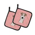 Checkerboard Pink Wire Haired Fox Terrier Pot Holder Set of 2 Heat Resistant Quilted Hot Pads 7.5 x 7.5 Inch, Insulated Kitchen Trivets for Cooking & Baking