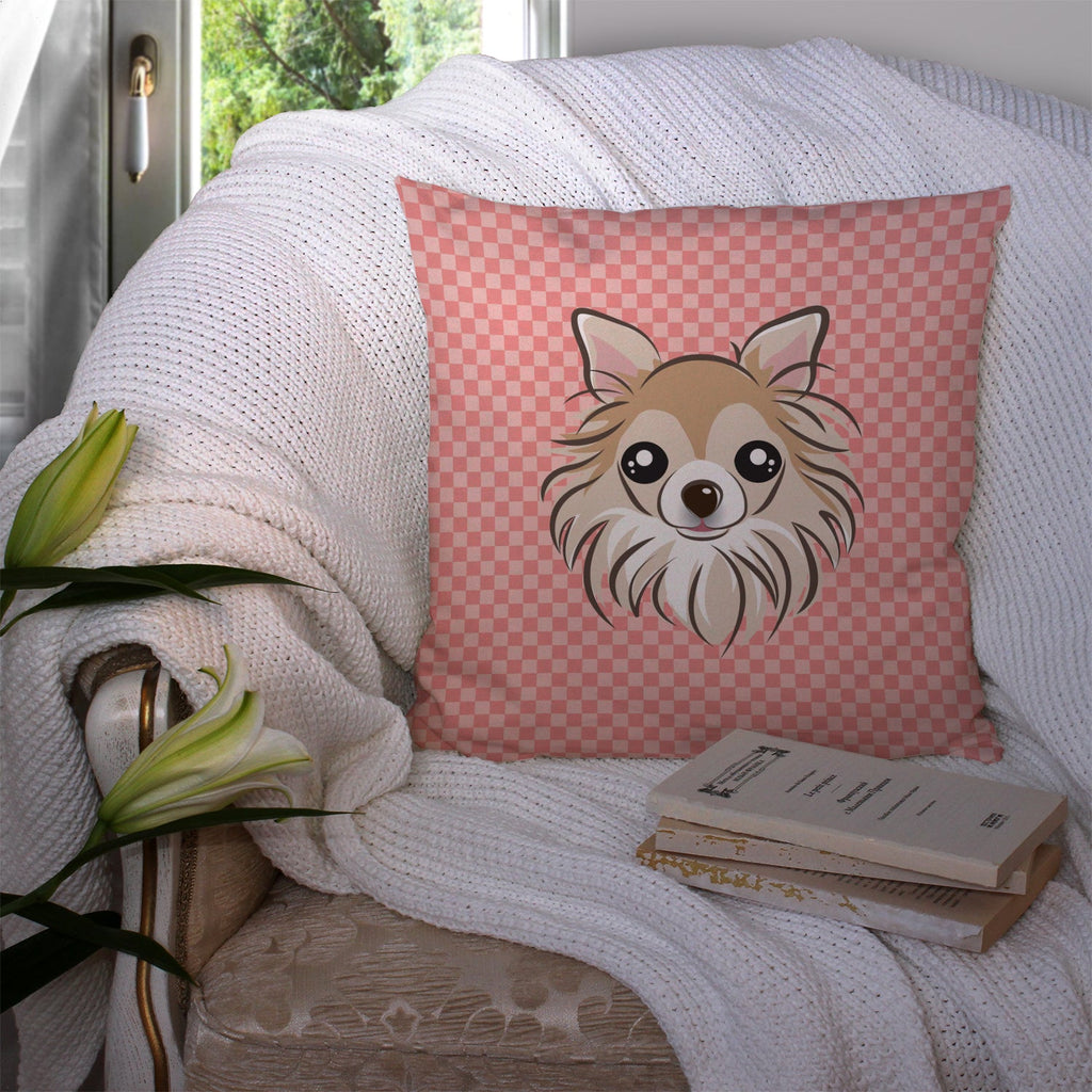 Checkerboard Pink Chihuahua Decorative Throw Pillow 14x14 Indoor Outdoor Accent Cushion, Fabric Cover with Insert for Sofa, Bed, Porch & Living Room