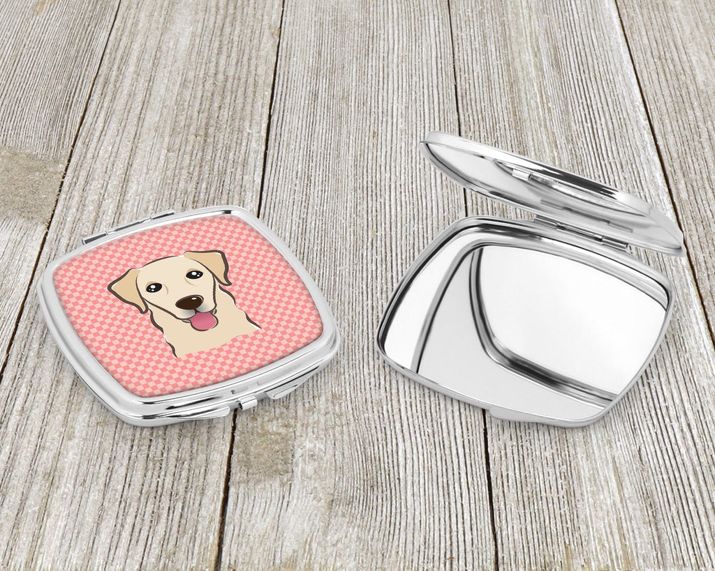 Checkerboard Pink Golden Retriever Compact Mirror Decorative Travel Makeup Mirror for Women Girls Gifts Pocket Makeup Mirror Folding Handheld