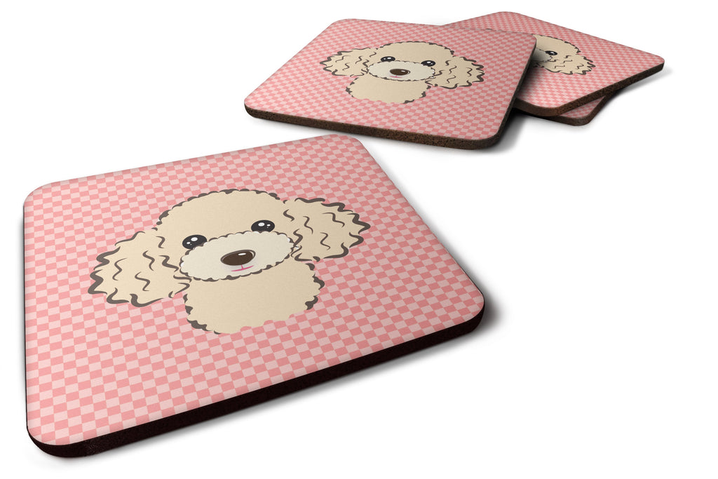 Checkerboard Pink Buff Poodle Foam Coasters Set of 4 Cup Coasters for Indoor Outdoor, Tabletop Protection, Anti Slip, Mouse pad Material