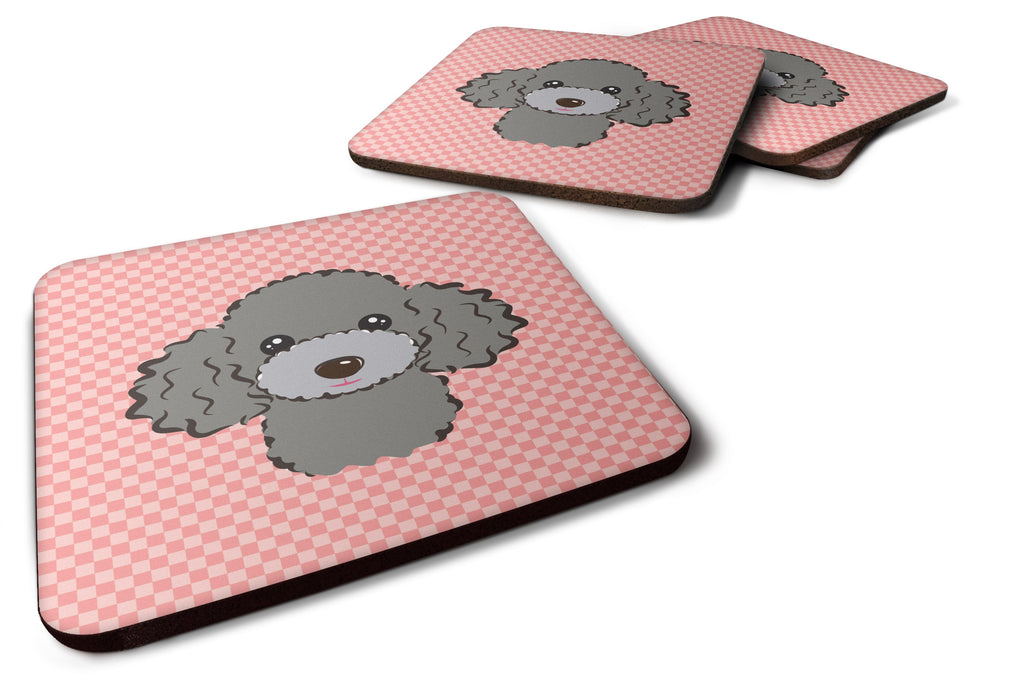 Checkerboard Pink Silver Gray Poodle Foam Coasters Set of 4 Cup Coasters for Indoor Outdoor, Tabletop Protection, Anti Slip, Mouse pad Material