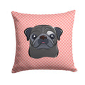Checkerboard Pink Black Pug Decorative Throw Pillow 14x14 Indoor Outdoor Accent Cushion, Fabric Cover with Insert for Sofa, Bed, Porch & Living Room