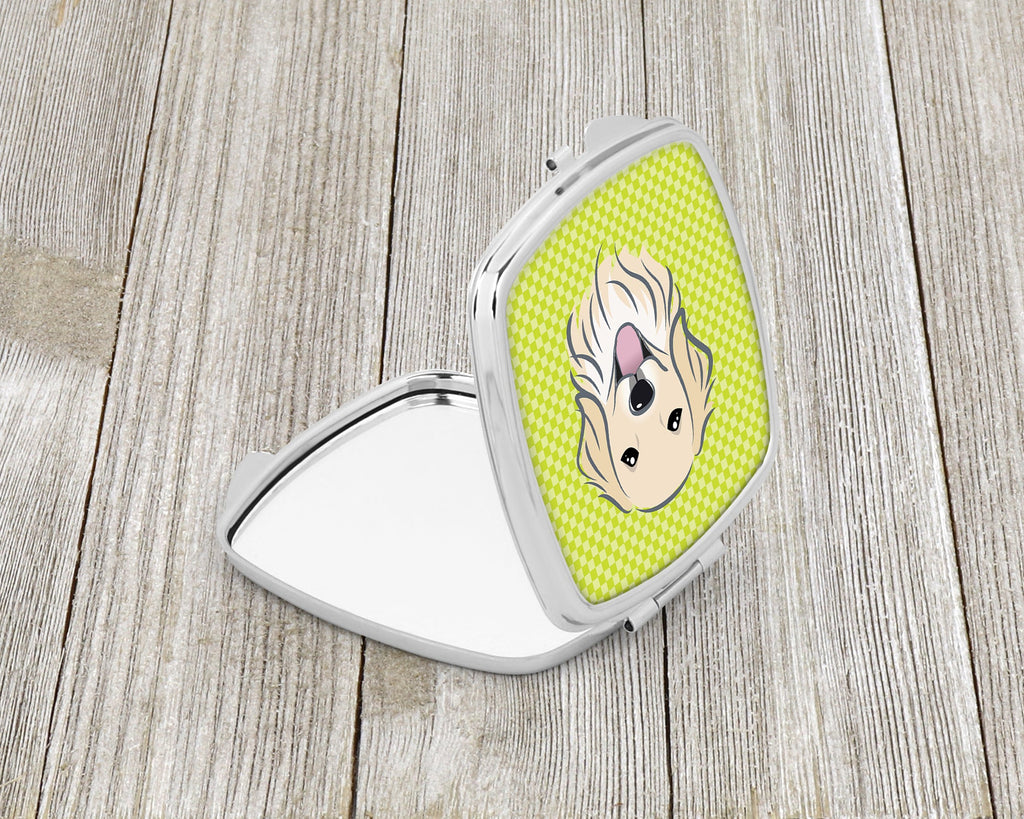 Checkerboard Lime Green Golden Retriever Compact Mirror Decorative Travel Makeup Mirror for Women Girls Gifts Pocket Makeup Mirror Folding Handheld