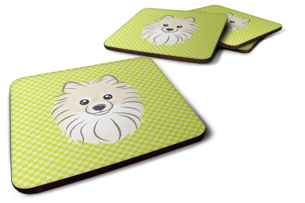 Checkerboard Lime Green Pomeranian Foam Coasters Set of 4 Cup Coasters for Indoor Outdoor, Tabletop Protection, Anti Slip, Mouse pad Material