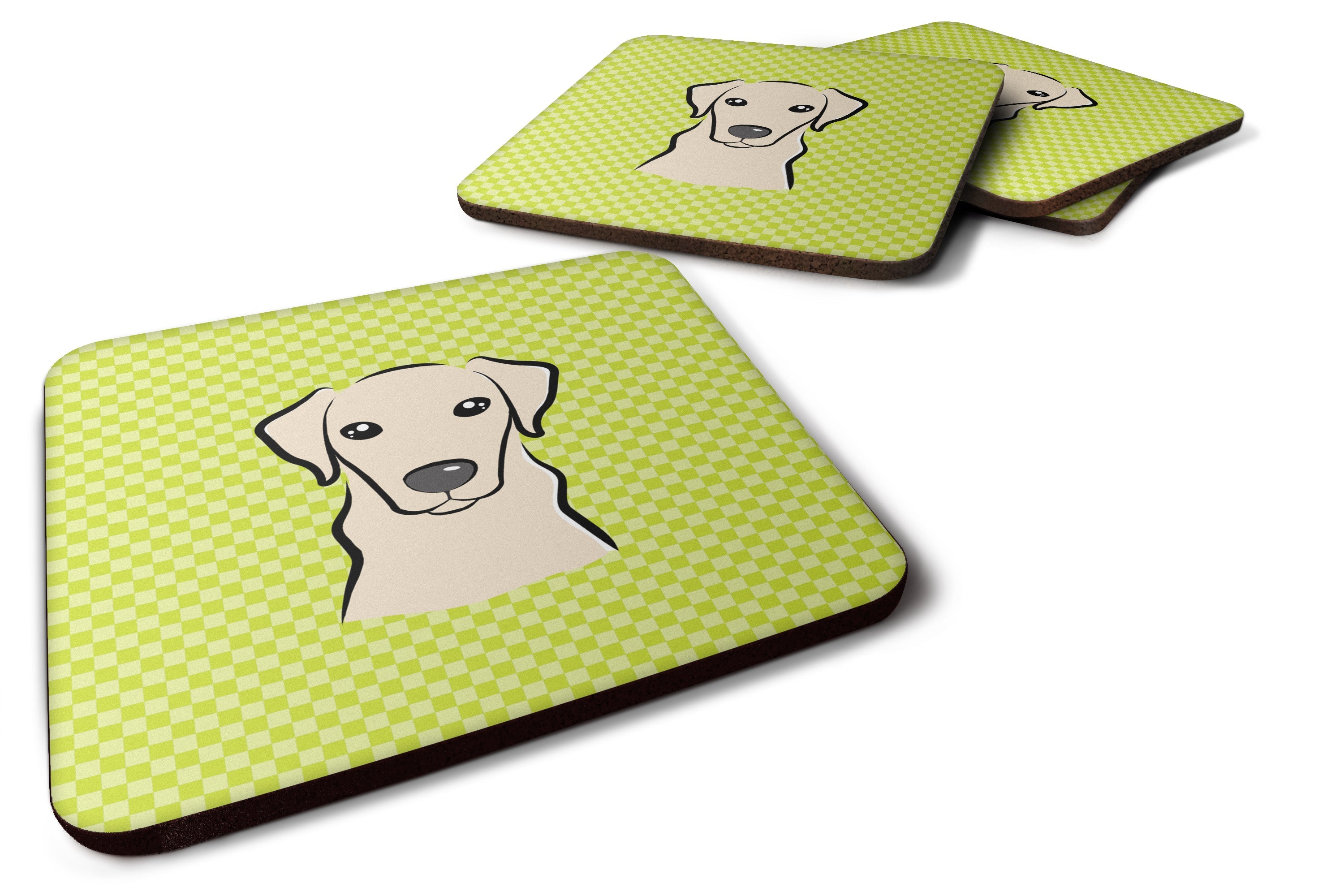Checkerboard Lime Green Yellow Labrador Foam Coasters Set of 4 Cup Coasters for Indoor Outdoor, Tabletop Protection, Anti Slip, Mouse pad Material
