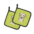 Checkerboard Lime Green Yellow Labrador Pot Holder Set of 2 Heat Resistant Quilted Hot Pads 7.5 x 7.5 Inch, Insulated Kitchen Trivets for Cooking & Baking