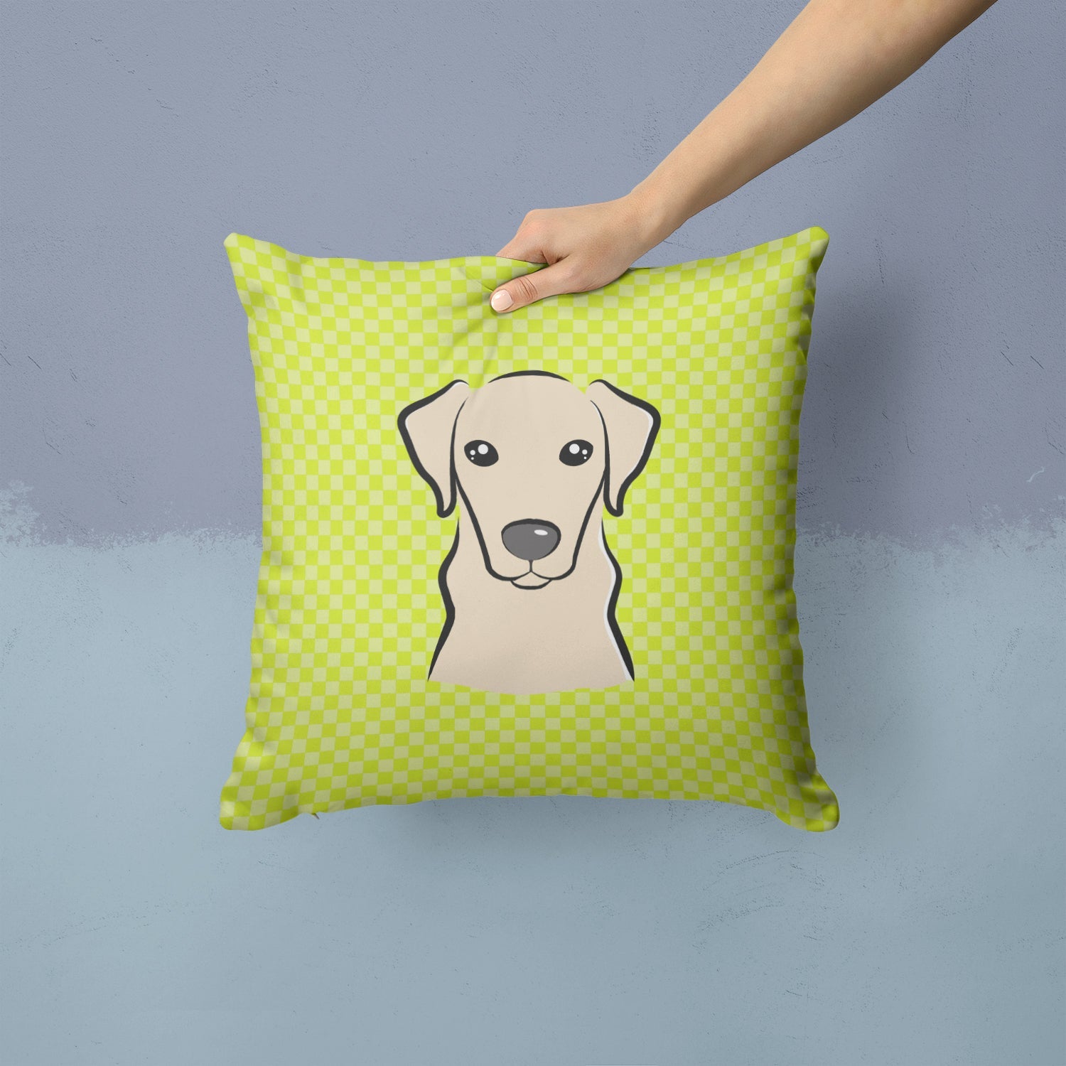 Checkerboard Lime Green Yellow Labrador Decorative Throw Pillow 14x14 Indoor Outdoor Accent Cushion, Fabric Cover with Insert for Sofa, Bed, Porch & Living Room
