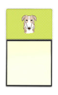 Checkerboard Lime Green Borzoi Watercolor Sticky Note Holder Refillable Dispenser Desk Accessory 3x3 Pad Gift