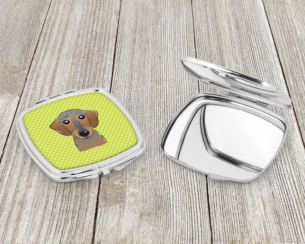 Checkerboard Lime Green Wirehaired Dachshund Compact Mirror Decorative Travel Makeup Mirror for Women Girls Gifts Pocket Makeup Mirror Folding Handheld