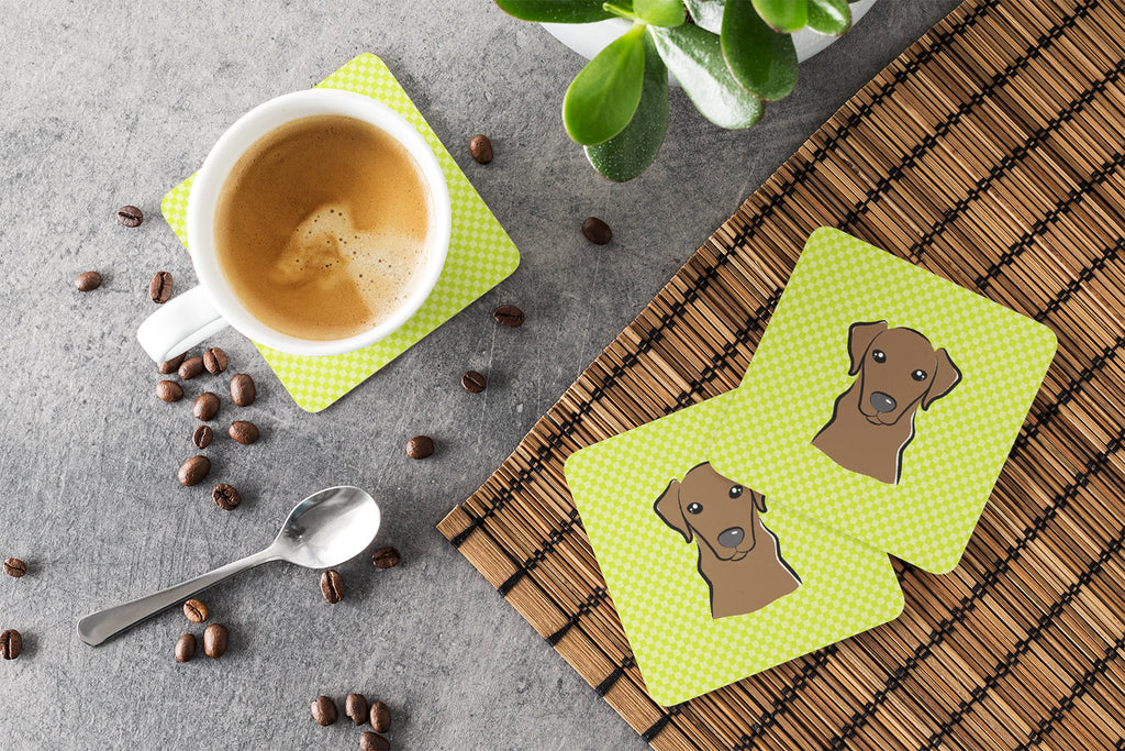 Checkerboard Lime Green Chocolate Labrador Foam Coasters Set of 4 Cup Coasters for Indoor Outdoor, Tabletop Protection, Anti Slip, Mouse pad Material