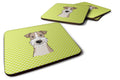 Checkerboard Lime Green Wire Haired Fox Terrier Foam Coasters Set of 4 Cup Coasters for Indoor Outdoor, Tabletop Protection, Anti Slip, Mouse pad Material