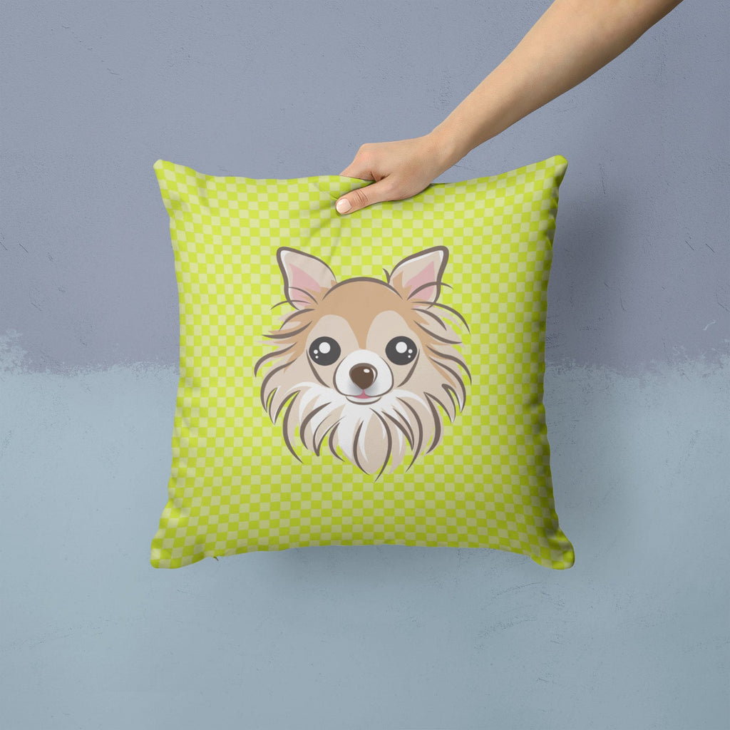 Checkerboard Lime Green Chihuahua Decorative Throw Pillow 14x14 Indoor Outdoor Accent Cushion, Fabric Cover with Insert for Sofa, Bed, Porch & Living Room