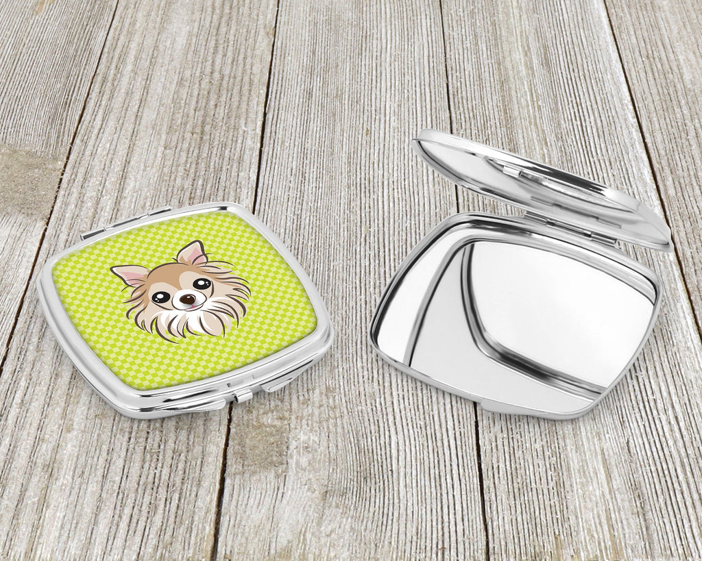 Checkerboard Lime Green Chihuahua Compact Mirror Decorative Travel Makeup Mirror for Women Girls Gifts Pocket Makeup Mirror Folding Handheld